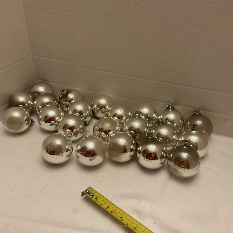 23 Vintage Glass Ball Christmas Ornaments Shiny Silver  2”Rauch -Z
