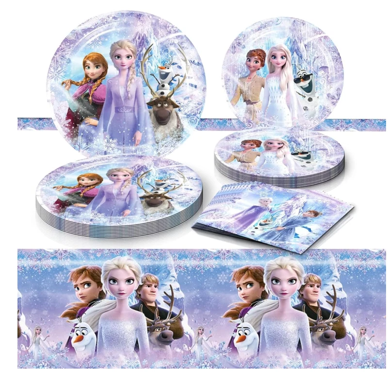 Paquete de decoraciones de cumpleaños congeladas para fiesta y platos servilletas y tenedores - Invitado 20 Foto 4 de 4