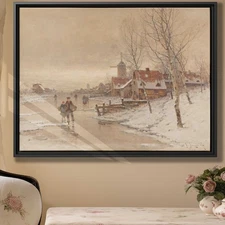 Winter Landscape Canvas Print Rural Countryside Artwork Rustic Wall Decor Art