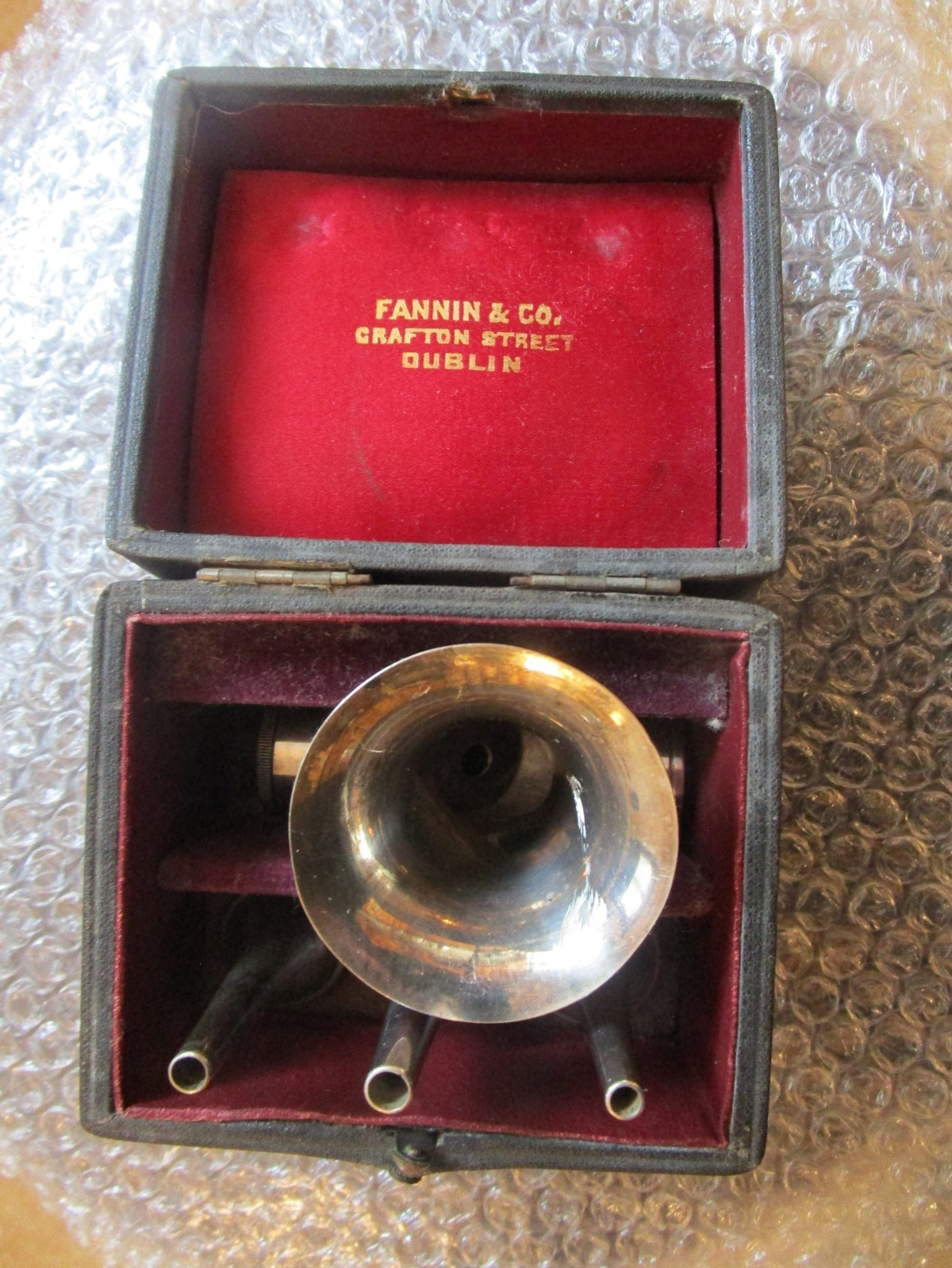 RARE VINTAGE SILVER PLATED TRAVELLING OTOSCOPE CASED in FANNIN & Co DUBLIN BOX