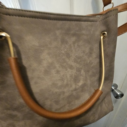 Boho Convertible Shoulder Tote Bag Gray Faux Suede Leather Crossbody Purse - Picture 10 of 22