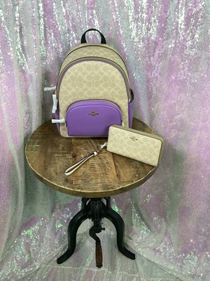 Coach Beige Lilac Court Backpack Matching Zip Around Wallet