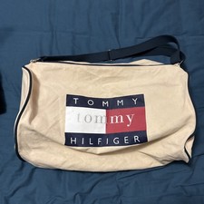 Vintage Tommy Hilfiger 90's Y2K canvas Duffle Bag, Large Flag Logo, 21"x 12