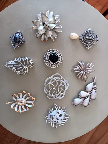 Vintage Silver Tone Brooch Lot of 10 - Coro, Pastelli, Sarah Coventry, Trifari