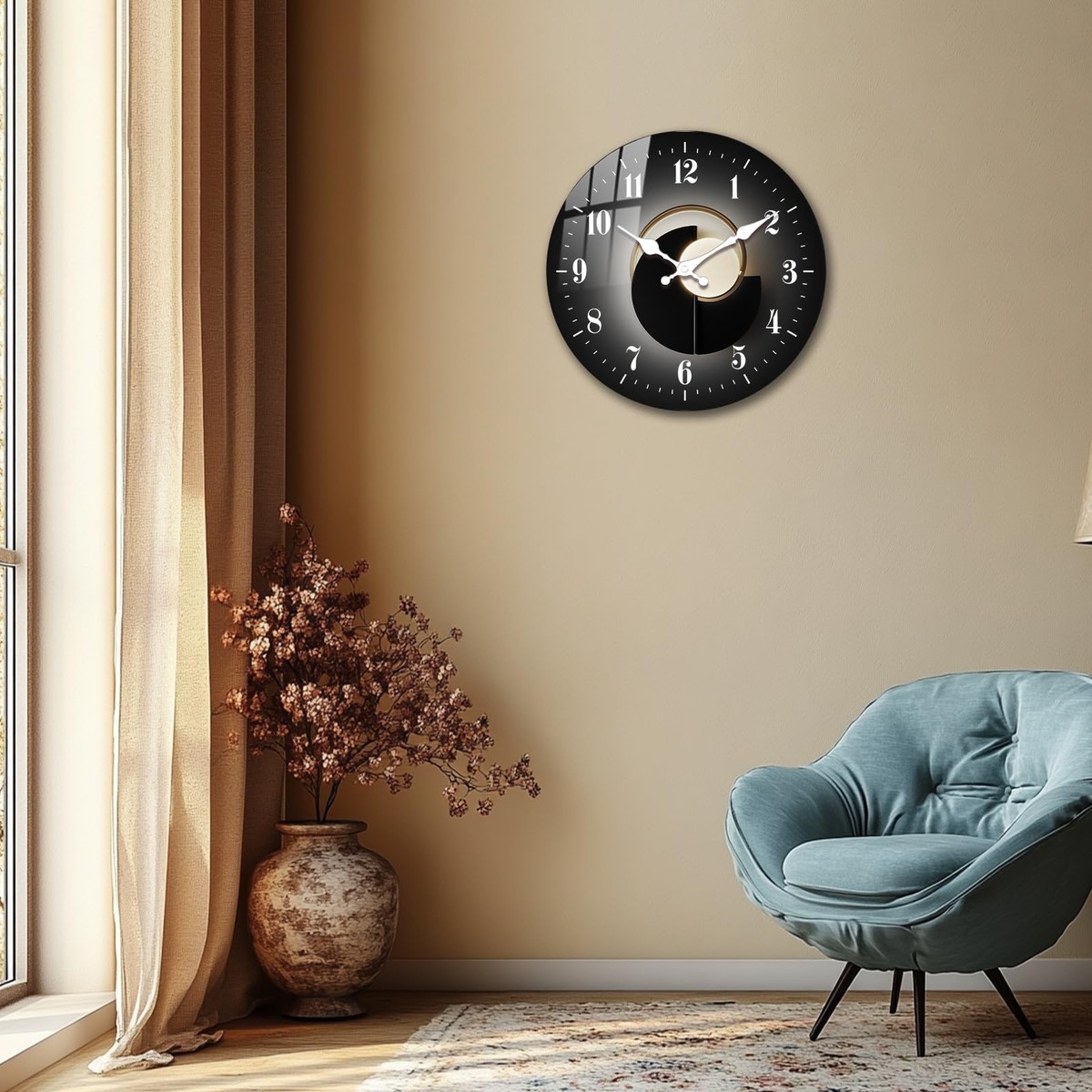 12 Inch Black Wall Clock Minimalist Gold Analog Silent Non Ticking