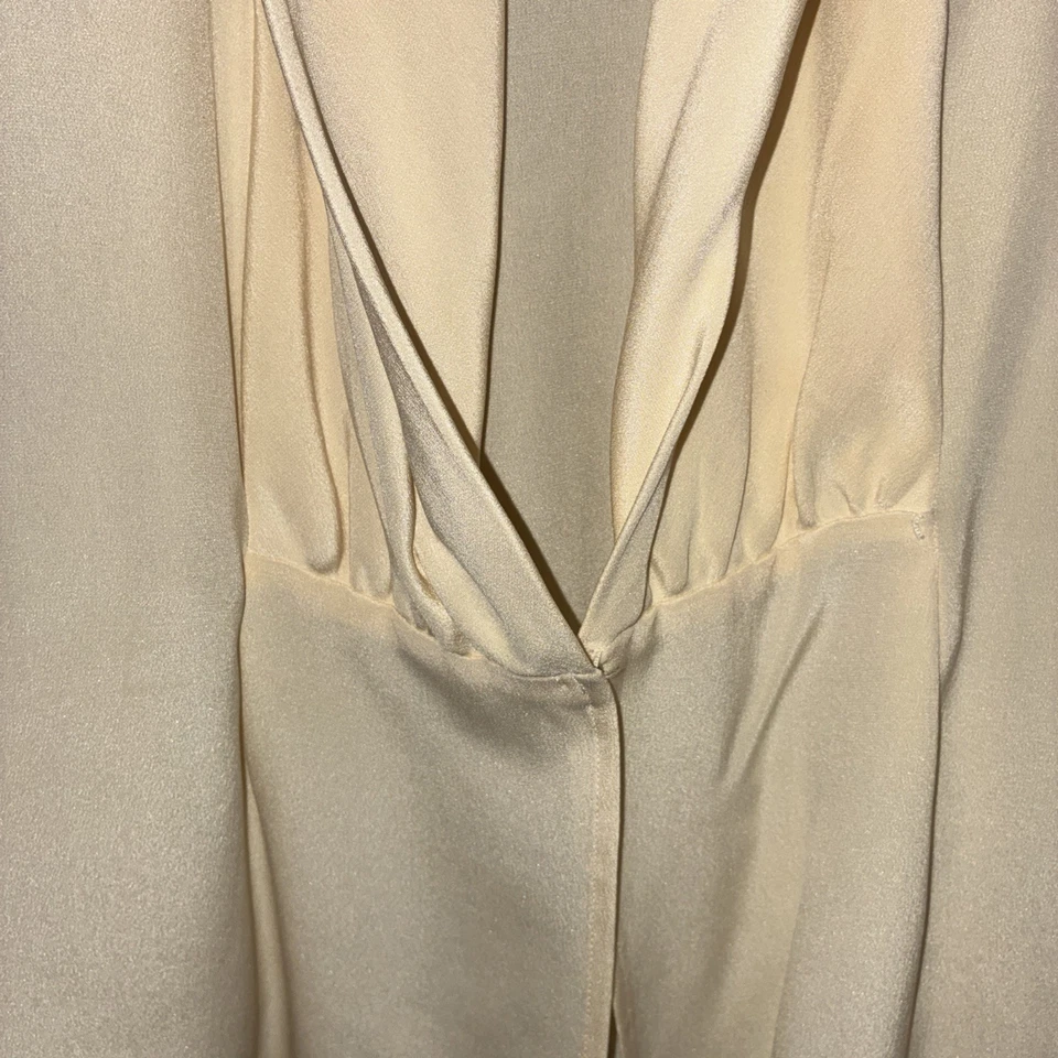 Blusa Top Anne Klein II De Colección Marfil Crema Seda Manga Larga Profunda V Formal Talla 8 Foto 2 de 4