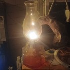 Vintage Glass Oil Lamp with Hurricane Chimney, Clear/Red, Wick, Glass/Metal — photo 3