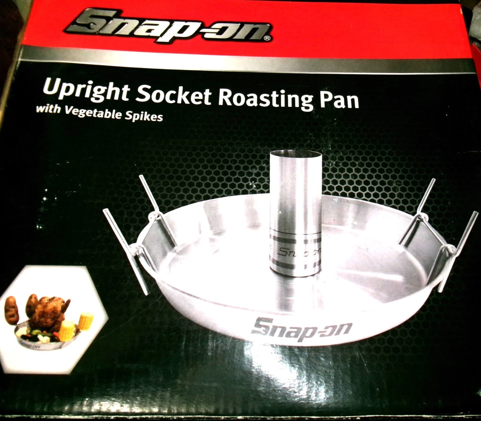 SNAP ON UPRIGHT ROASTING PAN STAINLESS STEEL WITH VEGETABLE SPIKES NEW IN BOX