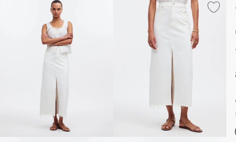 Madewell $110 Womens The Rilee Denim Midi Skirt White Size 33 NQ802 Cotton