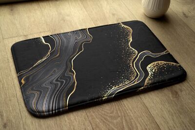 Bath Mat Bathroom Rugs Non Slip Super Soft - 75x45 cm - Black marble