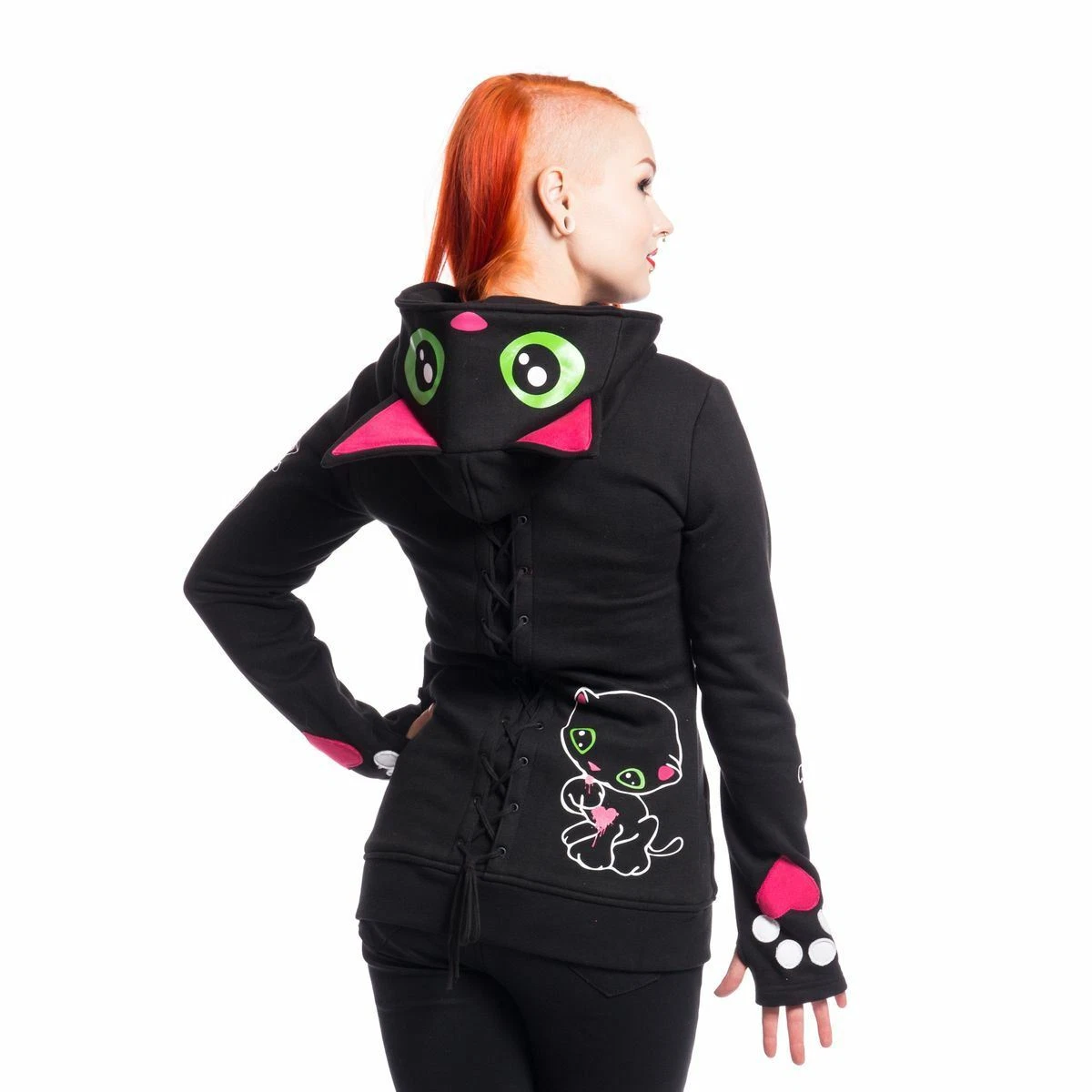 Cupcake Cult Black Cat Hood Ladies Black Goth Emo Punk Kitty