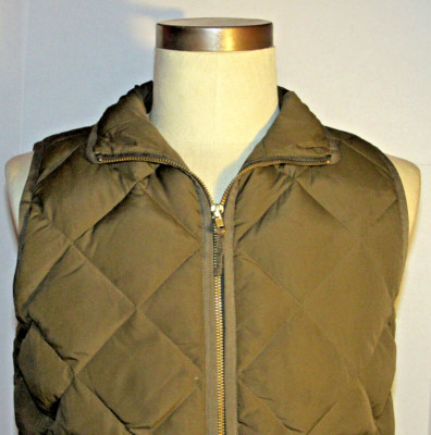 WOMEN'S J CREW QUILTED DOWN VEST! BROWN! POLYESTER! 2-WAY ZIPPER! 2 POCKETS! MED