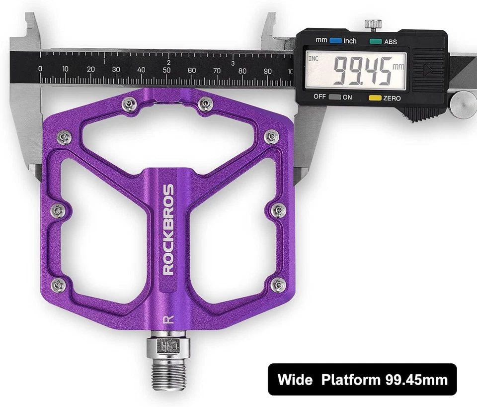 Pedales de bicicleta ROCKBROS 9/16"" aleación de aluminio pedales de plataforma ancha plana 4 rodamientos Foto 3 de 4