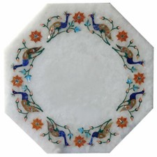 Tavolino in marmo bianco 18" centro caffè intarsiato malachite pietra dura antico yty