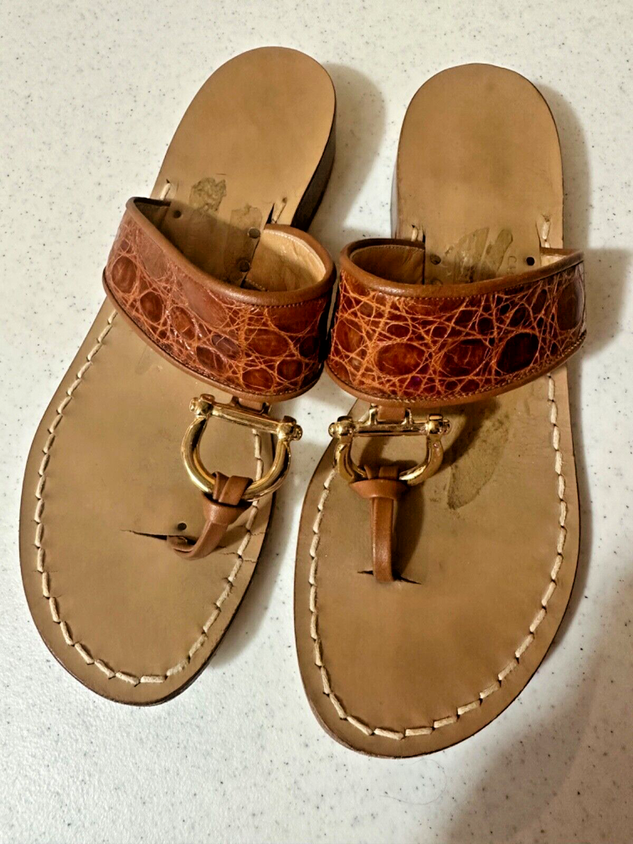 WOMEN'S DESIGNER, CANFORA, CAPRI SANDALS, BROWN CROCODILE, SIZE