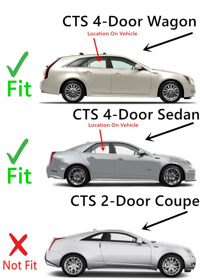 Fits 2008-2013 Cadillac CTS 4 Door Passenger Side Right Rear Door Window Glass - Изображение 2 из 4