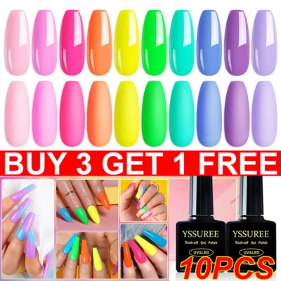 FAIRY-STATION 10PCS Nail Gel Polish Set Soak off UV LED Colour Top Base Coat Nail Varnish UK