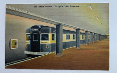 1940s IL Postcard Chicago Train Platform Chicago's Initial Subways Station train