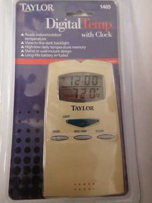 Taylor Digital Temp - With Clock Indoor Outdoor Thermometer 1405