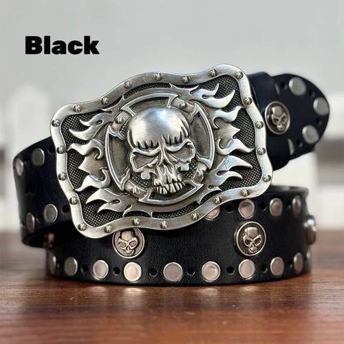 Real Leather Belt Heavy Metal Skull Rivet Studded Unisex Punk Waistband Handmade - Picture 16 of 17