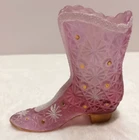 Fenton Carnival Glass Light Pink Iridescent Boot Hand-Painted Signed S Pippito