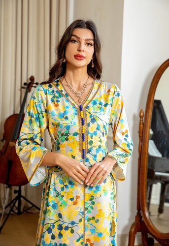 2024 Women Muslim Printed Abaya Dress Islamic Clothing Dubai Party Jalabiya Gown - Picture 31 of 40