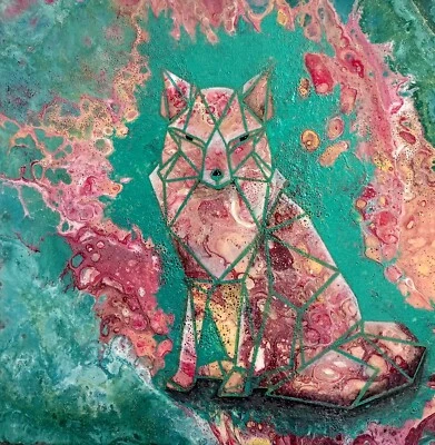 Fuchs Acrylbild 30x30 cm Abstrakt Tiere Original Gemälde auf Leinwand - Bild 1 von 4