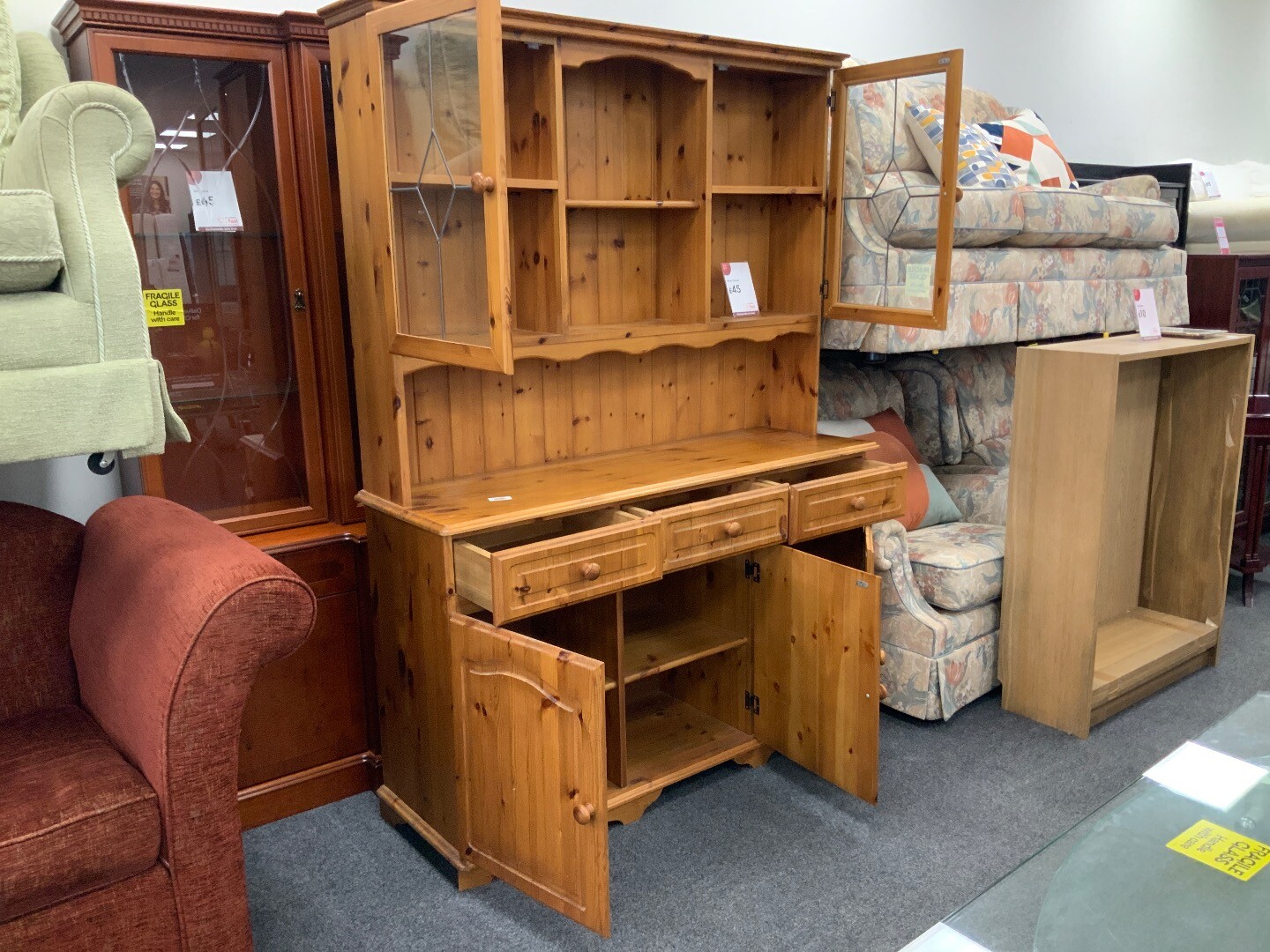 Tall Pine Display Wall Unit Brown Welsh Dresser CS I12 eBay