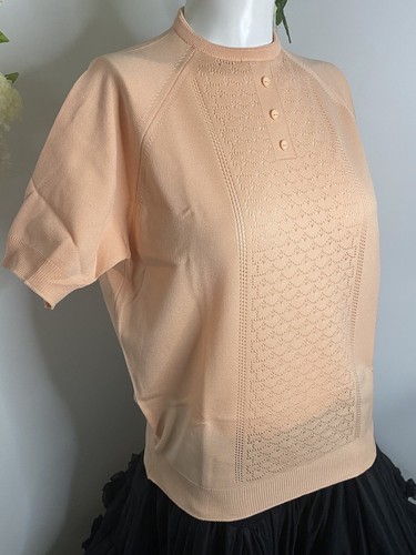 70s Keynote Peach Open Knit Cardigan Set Trevira Medium Made in UK nwot Vintage - Bild 21 von 22