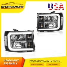 LED DRL Headlights For 2007-2013 GMC Sierra 1500 2500HD 3500HD Black Housing