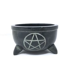 Handcrafted Pentacle Smudge Soapstone Bowl Incense Charcoal Sage Burner