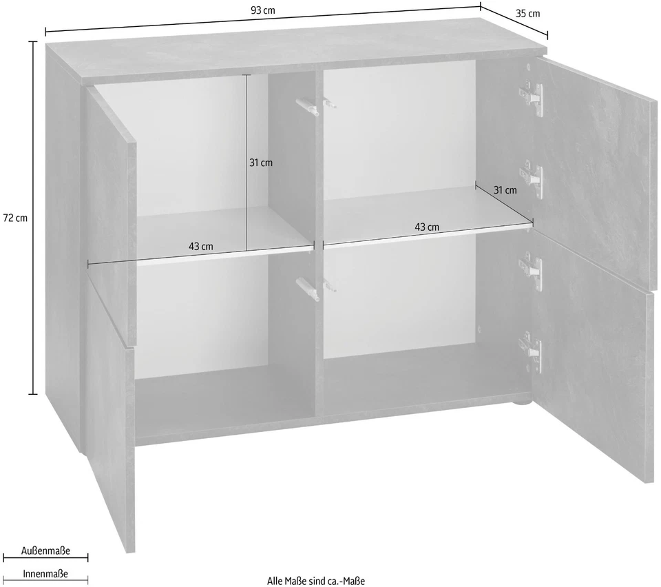 Kommode 4 Türen Sideboard Schrank Schwarz Schieferoptik Garderobe ROVA 93 cm - Bild 4 von 4