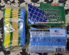 UFO Cellulose Sponge Scrubbers 3 pack. Green Pad Sponges. Abrasive Cleaning Pads
