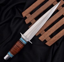handmade High Carbon double edge dagger knife Leather Handle