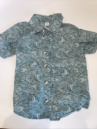 Old Navy Button Collar Surf Shirt 4T Stretch Green Ocean Waves - Picture 4 of 12