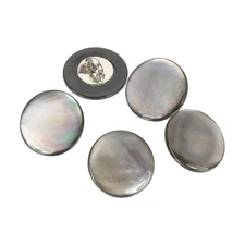 5Pcs Natural Shell Button, 15mm Curved Shell Shank Buttons, Black/Silver