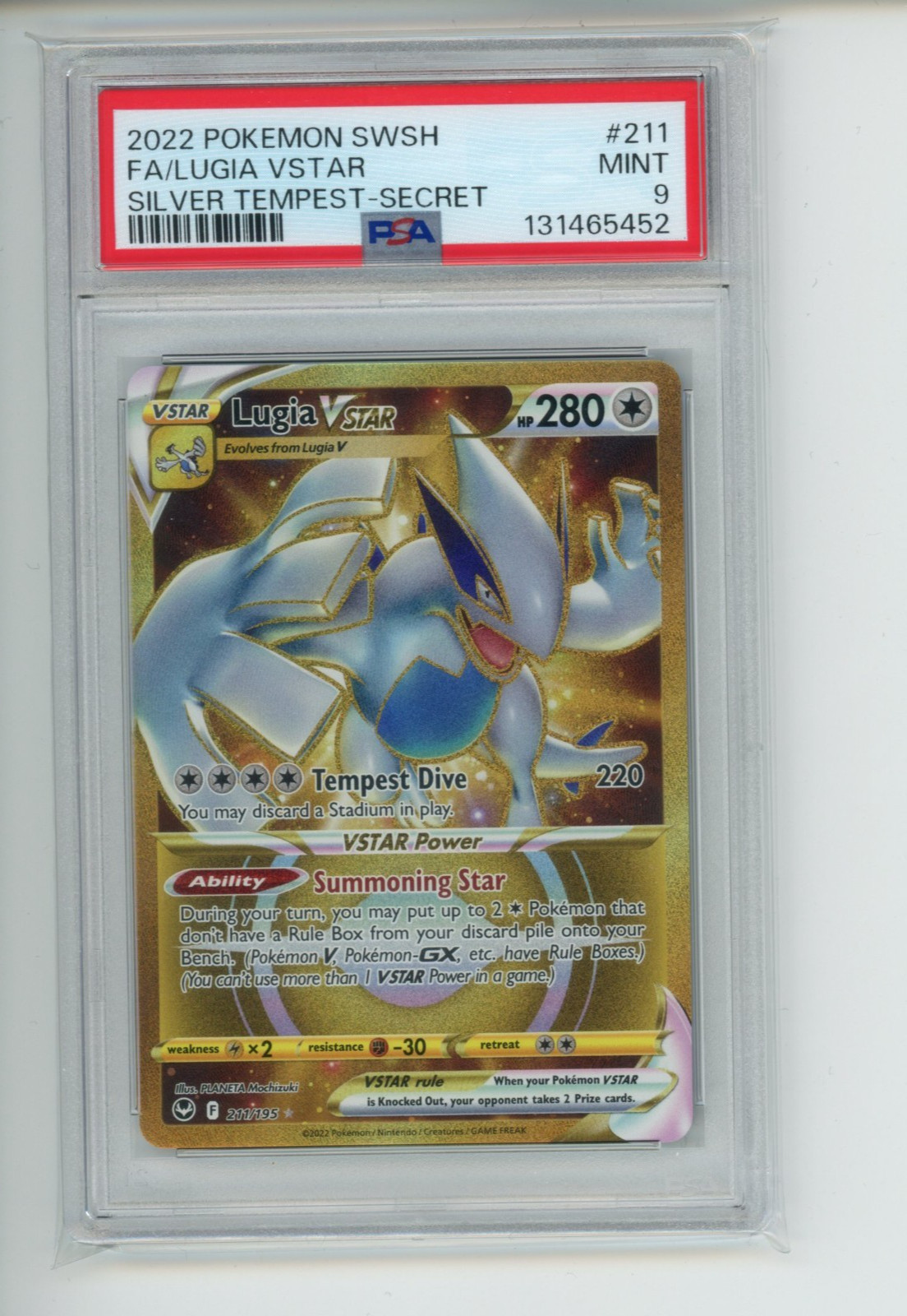 2022 Pokemon Silver Tempest Lugia VSTAR 211/195 Secret Rare PSA 9 MINT (452)