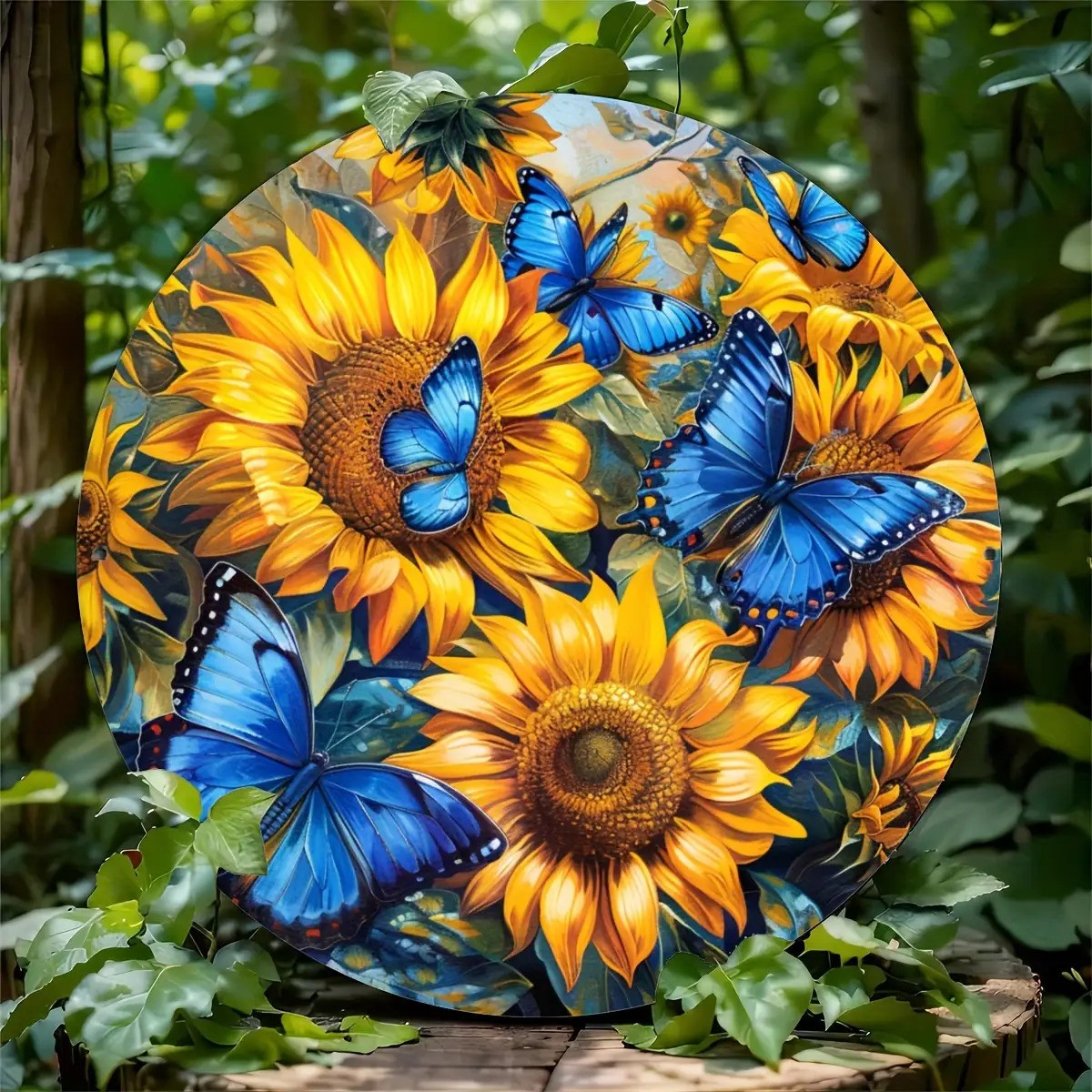 787inch Round Sunflower Garden Scene Aluminum Wall Decoration