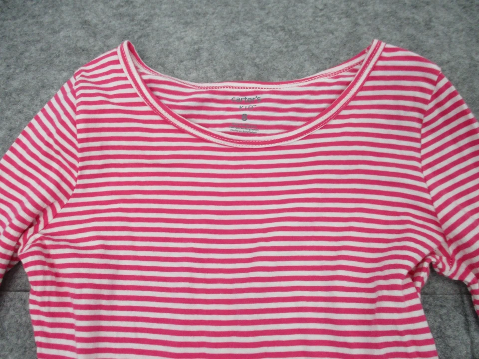 Carters 女孩连衣裙粉色和白色条纹长袖 8 码学院风针织休闲 — 第 4/4 张图片