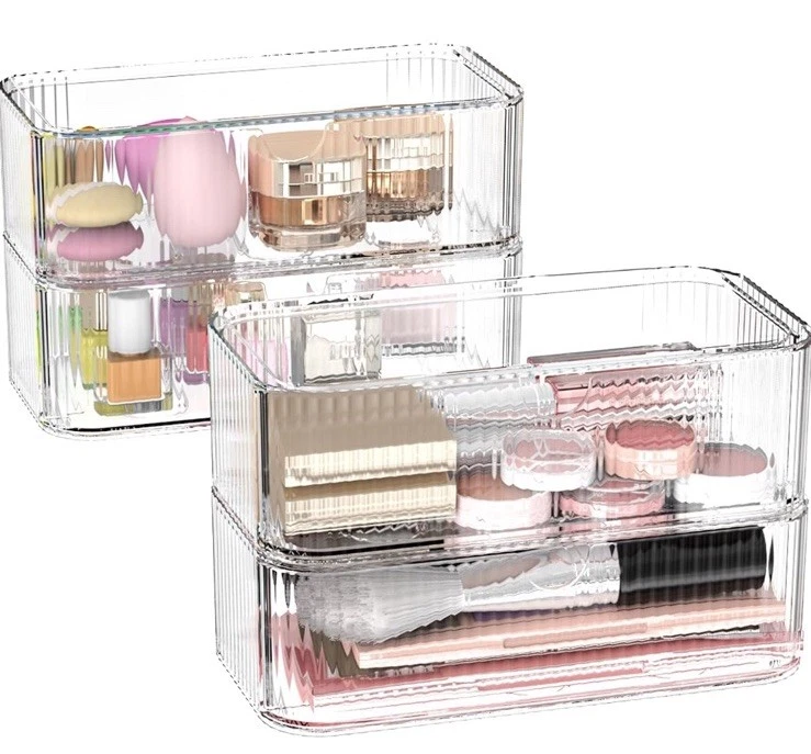 Pack De 2 Cajones Apilables Organizadores De Maquillaje – Acrílico Transparente Para Baño U Oficina