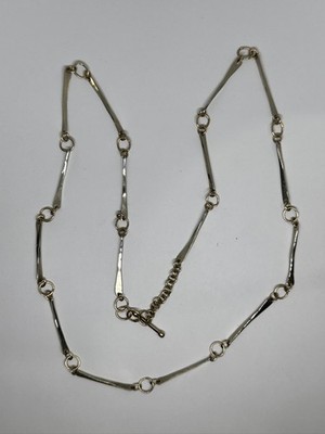 Handcrafted 14K White & Yellow Gold Bar Link Necklace - 20'' Signed Artisan 18.3g
