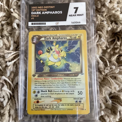 Pokémon card Neo Destiny Dark Ampharos 1st edition holo graded 7, NM