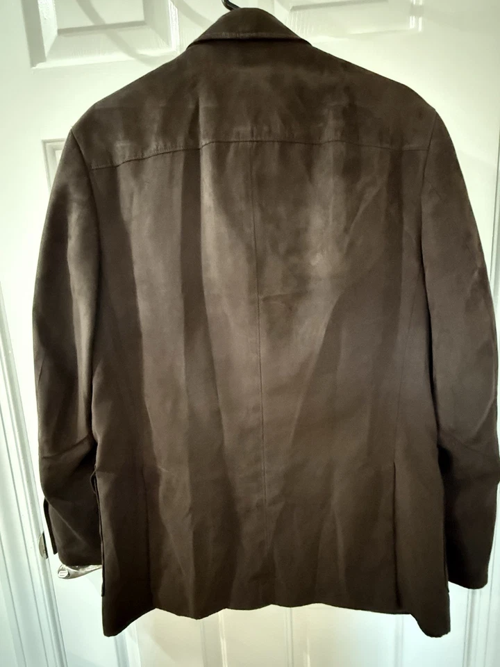 Vintage Tasso Elba Mens Faux Suede Jacket Size M Medium Brown Lined Vented - Image 2 of 4
