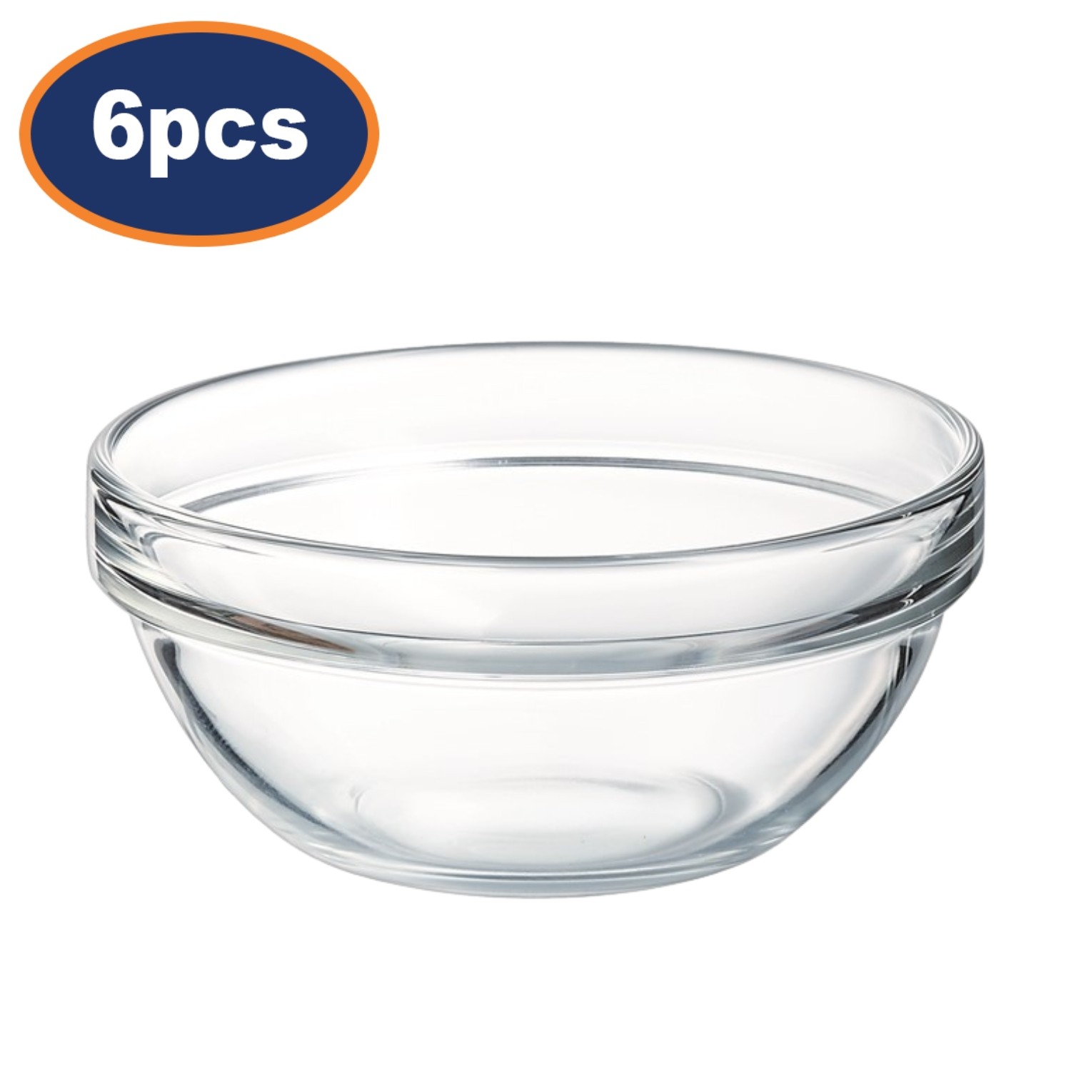 Salad Bowl Tempered Glass 12cm Clear Stackable Arcoroc Dishwasher Safe 6Pcs