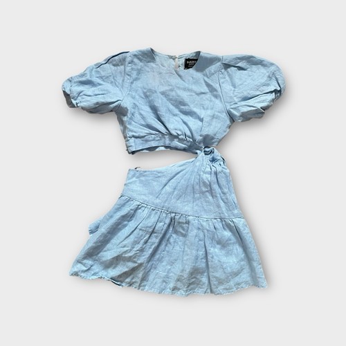 Bardot NEW Junior Girl's Mimi Cut Out Linen Mini Party Dress Blue Youth 14 Large - Picture 3 of 7