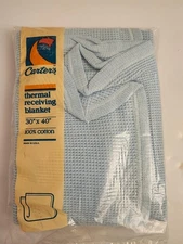 Vintage Carters Cotton Waffle Weave Thermal Baby Receiving Blanket Blue 30"x40"