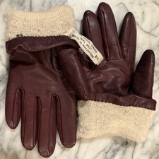 Classic Vintage Women Sz 6.5 Chocolate Brown Leather WOOL Lined Driving Gloves