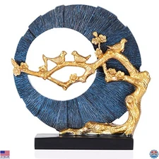 Gold Bird Statue Decor 12" Tall, Blue & Gold Bird Sculpture for Shelf or Table