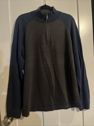 Suéter Nautica 1/2 Cremallera Hombre Grande Azul Gris Colorblock 100% Algodón - Imagen 3 de 4