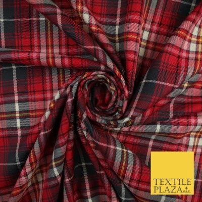 Campbell Dress Inspired Tartan Check Red Navy Poly Viscose Fabric 58" 10183